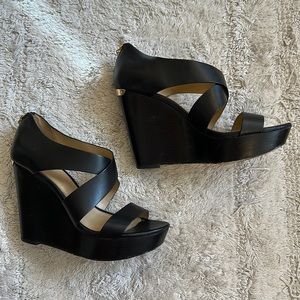 Michael Kors Black Leather Wedge Sandal Platform - 8.5